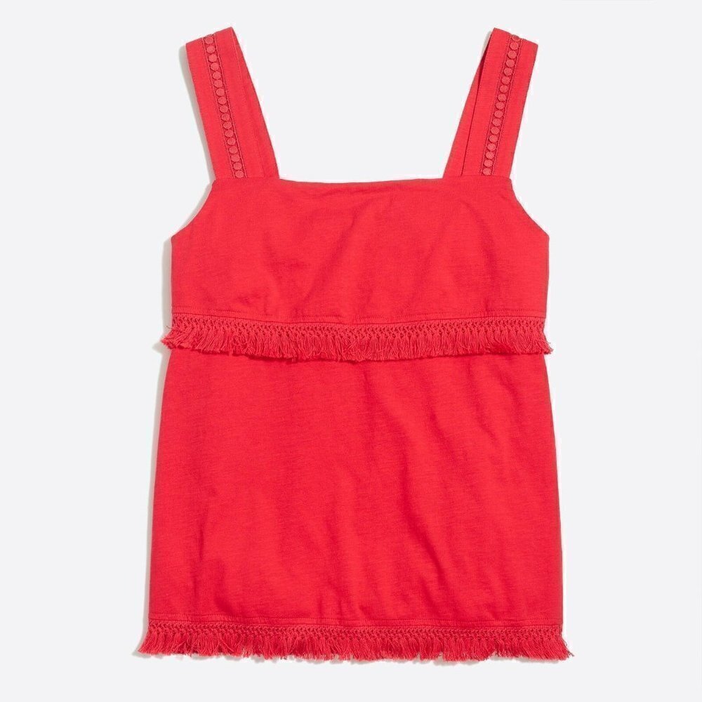 J. Crew Factory Women's Sz Large Fringe Boxy Tank Top Cami Warm Cerise Red G5185